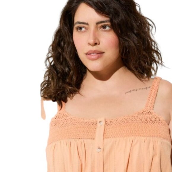 Torrid Womens Gauze Crochet Button Front Tank Top In Peach Bloom Plus 3X - Picture 2 of 6